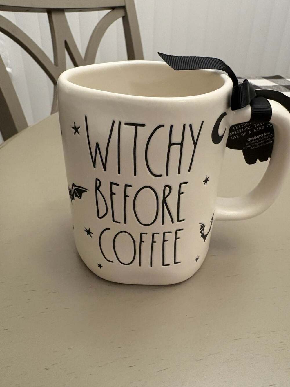 Rae Dunn WITCHY BEFORE COFFEE Ceramic Mug with Bats and Moon